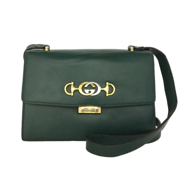 GUCCI Zumi Leather Shoulder BagGreen